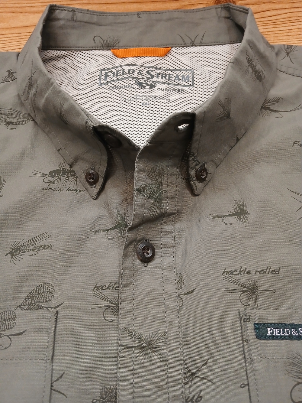 Field & Stream Men’s Button-Up Fishing Print Shirt - Light Olive